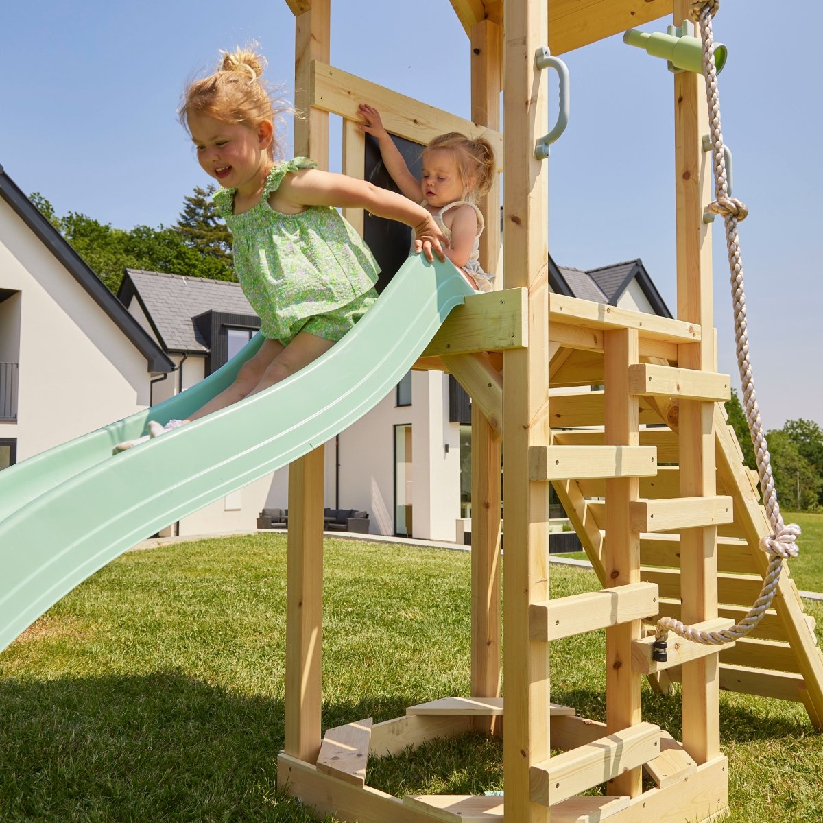 PolarPlay Tower Kids Wooden Climbing Frame - Swing Helka Sage