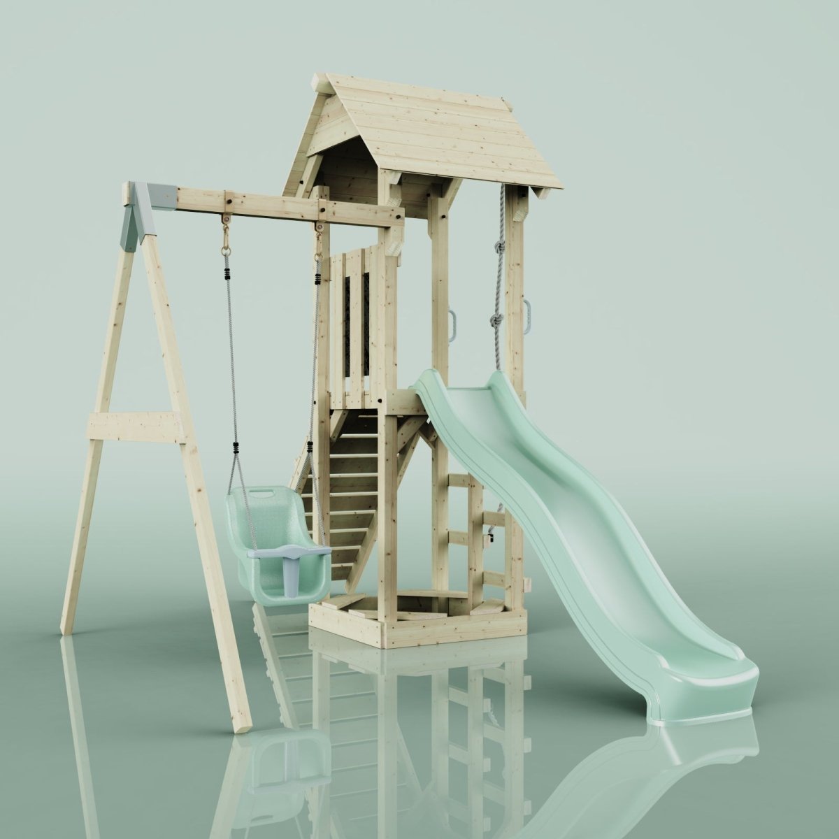 Wooden Climbing Beach Hut Play Tower Climbing Frame Blue Rabbit