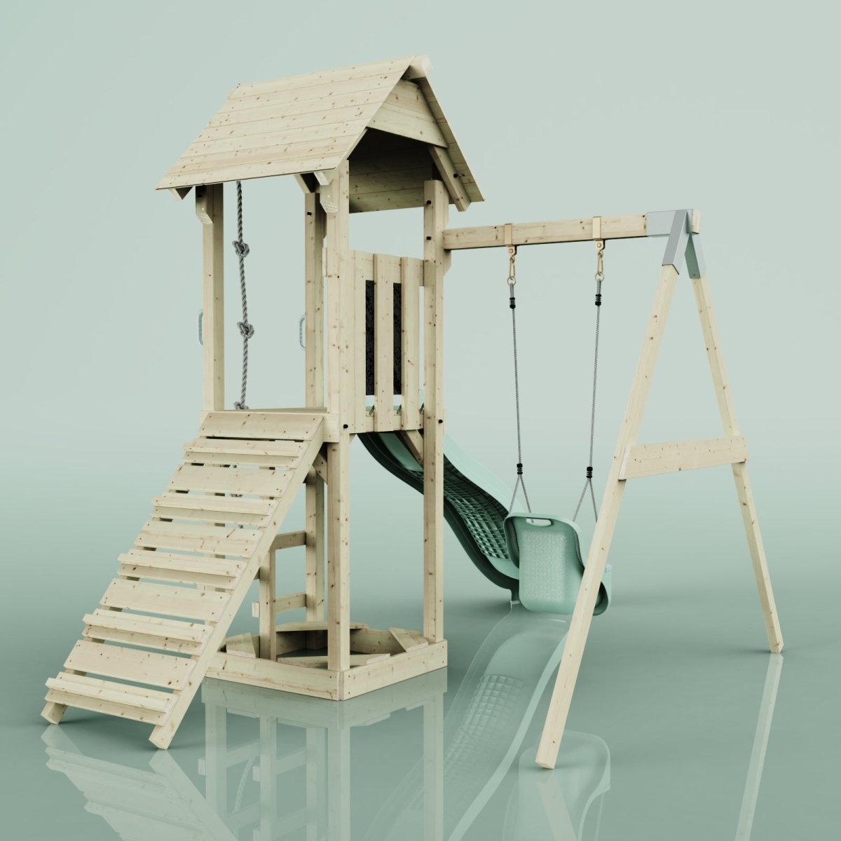 PolarPlay Tower Kids Wooden Climbing Frame - Swing Helka Sage