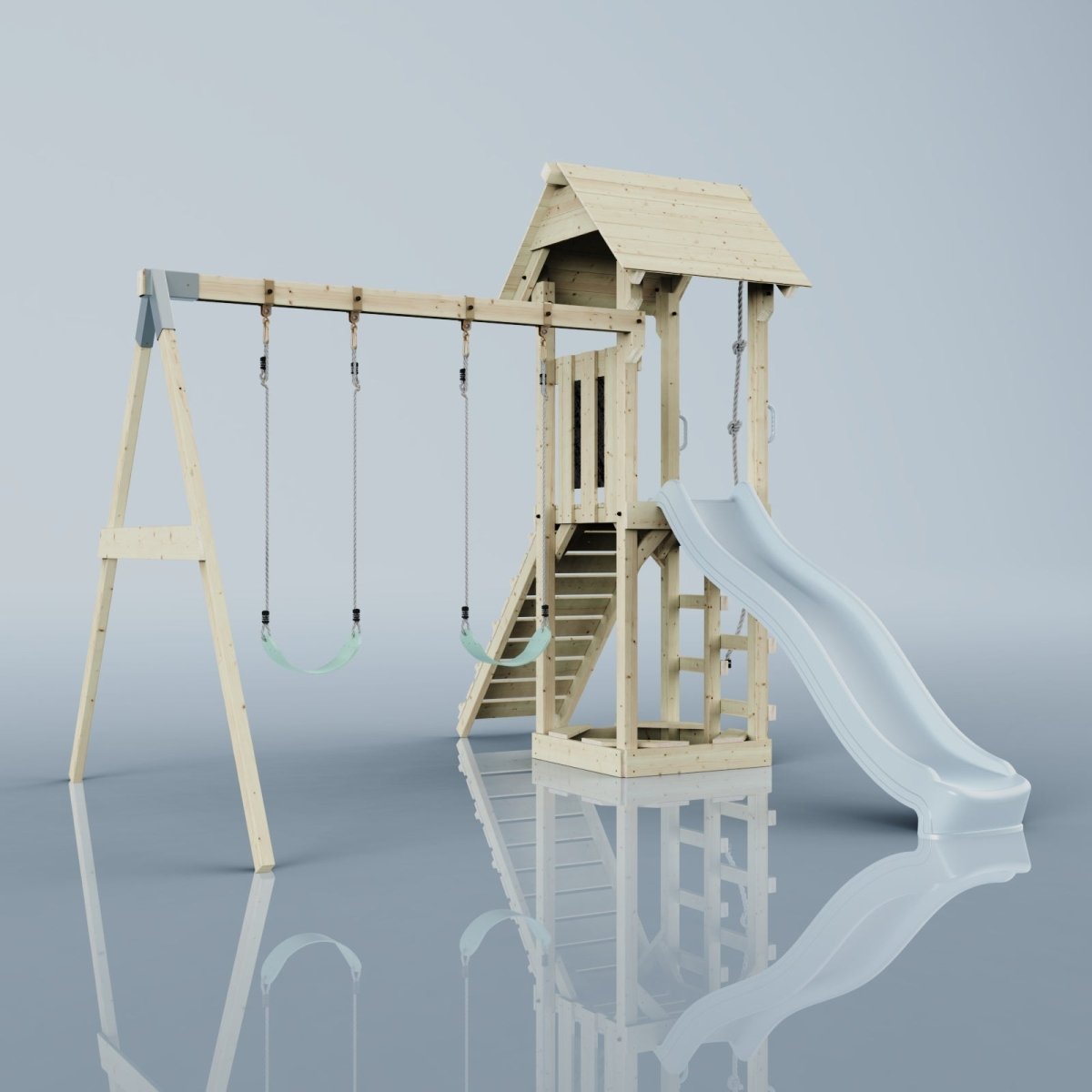 PolarPlay Tower Kids Wooden Climbing Frame - Swing Kari Mist