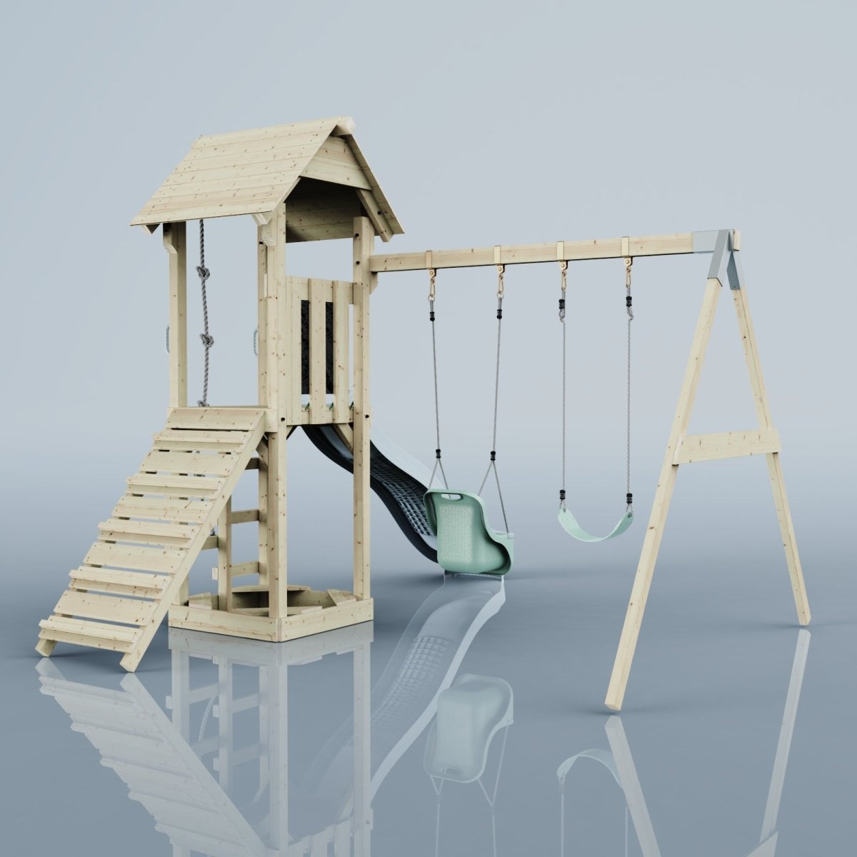 PolarPlay Tower Kids Wooden Climbing Frame - Swing Olavo Mist