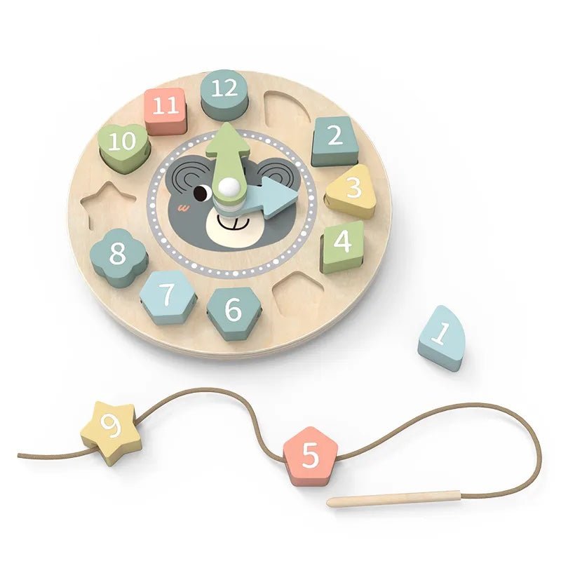 PolarPlay Wooden Luminous Shape Sorting Bear Clock