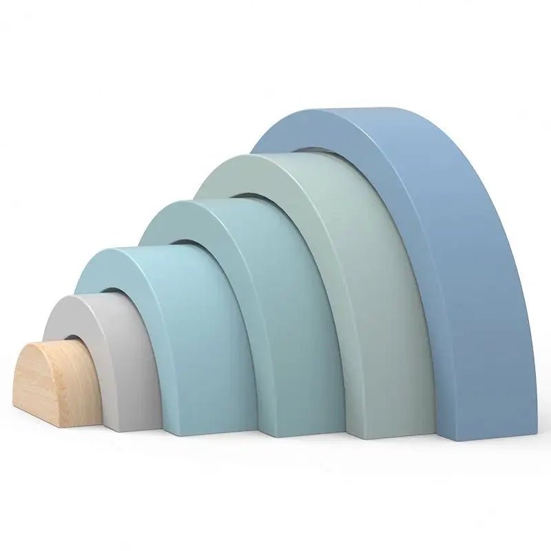 PolarPlay Wooden Rainbow Stacker Nesting Blocks Puzzle Toy – Mist