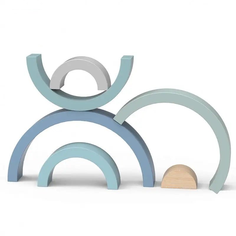 PolarPlay Wooden Rainbow Stacker Nesting Blocks Puzzle Toy – Mist