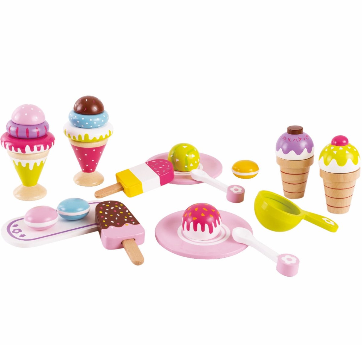 Pretend Ice Cream Sundae Non-Toxic Wooden Food Set for Imaginative Play
