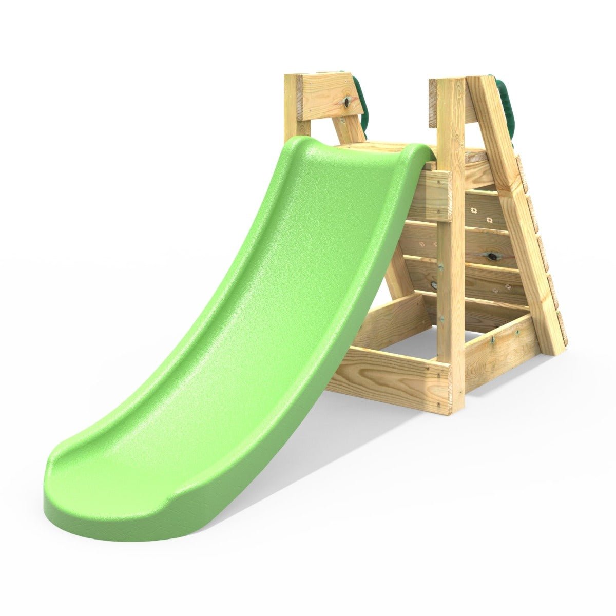 Rebo 4FT Toddler Adventure Slide with Wooden Platform and Climbing Wall - Green