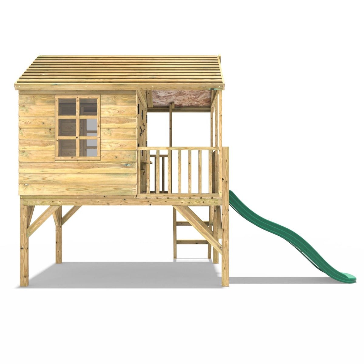 Rebo 5FT x 5FT Childrens Wooden Garden Playhouse on Deck with 6ft Slide - Falcon Green