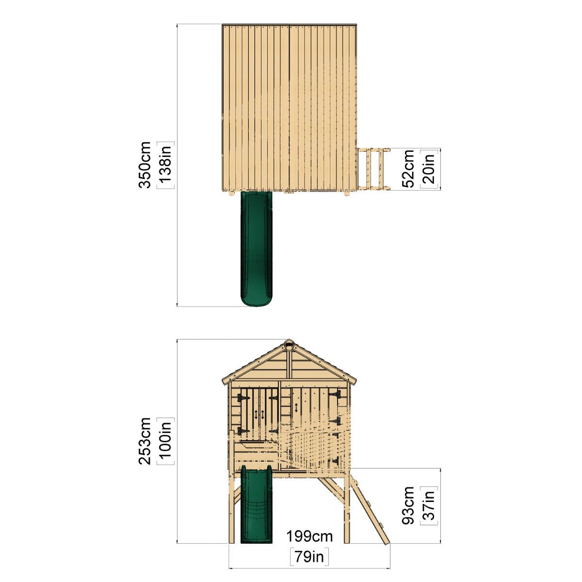 Rebo 5FT x 5FT Childrens Wooden Garden Playhouse on Deck with 6ft Slide - Falcon Green