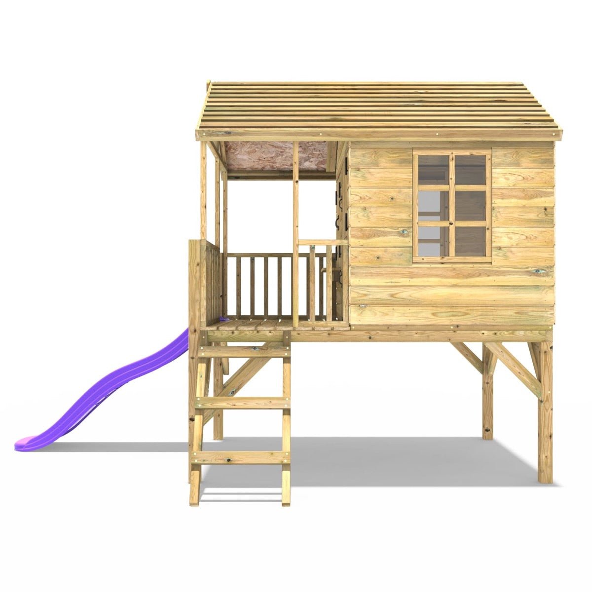 Rebo 5FT x 5FT Childrens Wooden Garden Playhouse on Deck with 6ft Slide - Falcon Purple