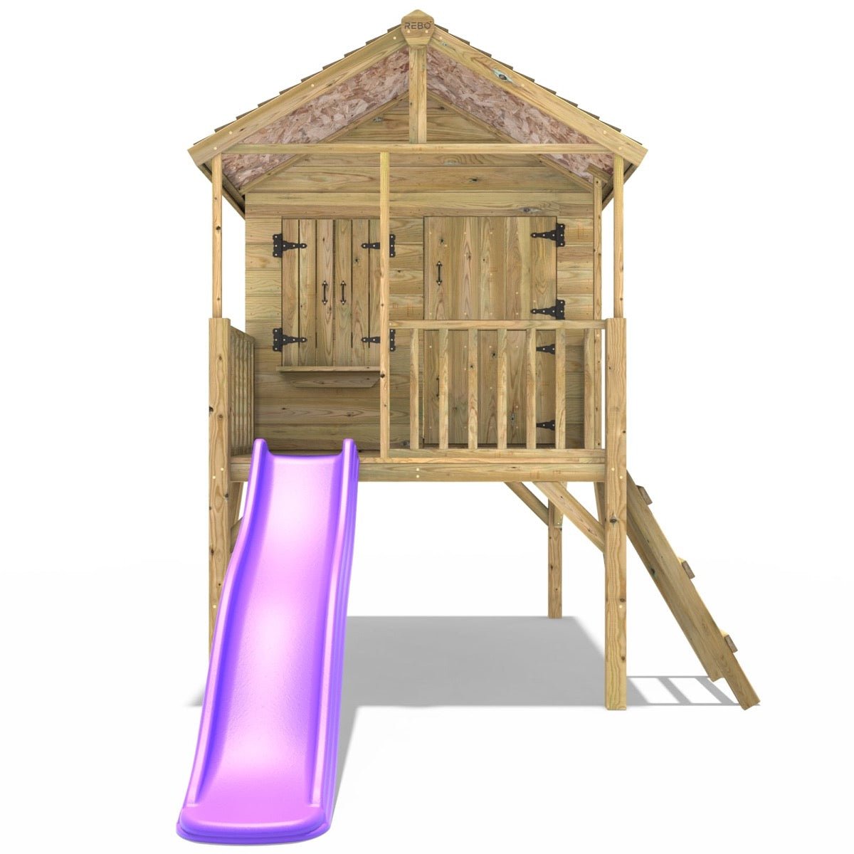 Rebo 5FT x 5FT Childrens Wooden Garden Playhouse on Deck with 6ft Slide - Falcon Purple
