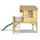 Rebo 5FT x 5FT Childrens Wooden Garden Playhouse on Deck with 6ft Slide - Nightingale Green