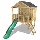 Rebo 5FT x 5FT Childrens Wooden Garden Playhouse on Deck with 6ft Slide - Partridge Green
