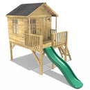 Rebo 5FT x 5FT Childrens Wooden Garden Playhouse on Deck with 6ft Slide - Pheasant Green