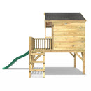 Rebo 5FT x 5FT Childrens Wooden Garden Playhouse on Deck with 6ft Slide - Pheasant Green