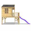 Rebo 5FT x 5FT Childrens Wooden Garden Playhouse on Deck with 6ft Slide - Pheasant Purple
