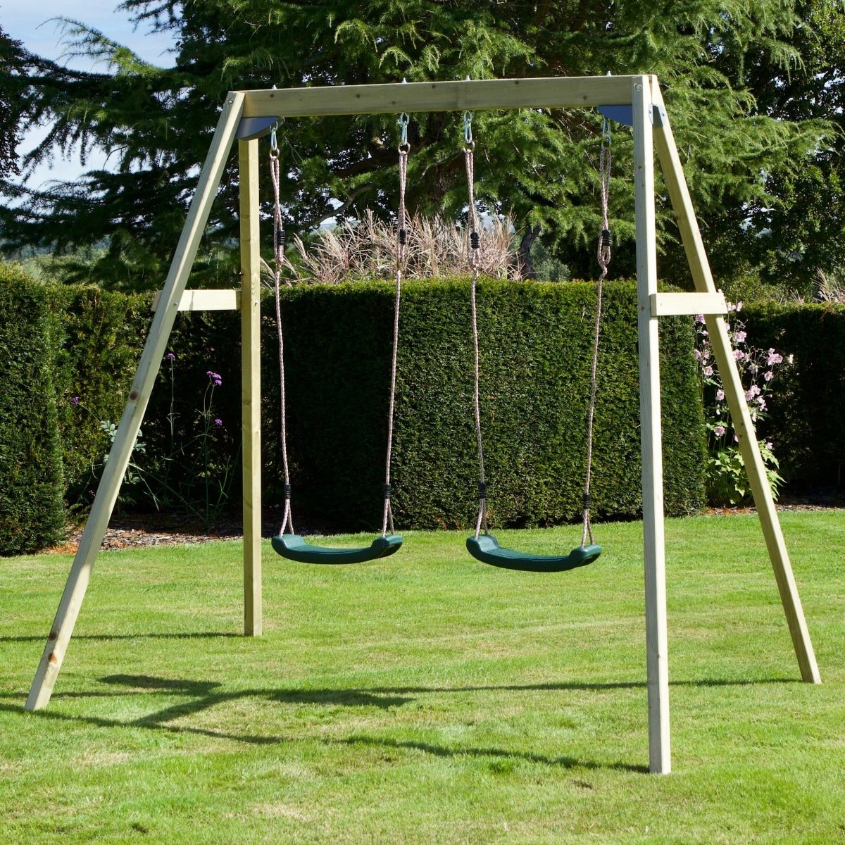 Rebo Active Kids Range Wooden Garden Double Swing Set – Green