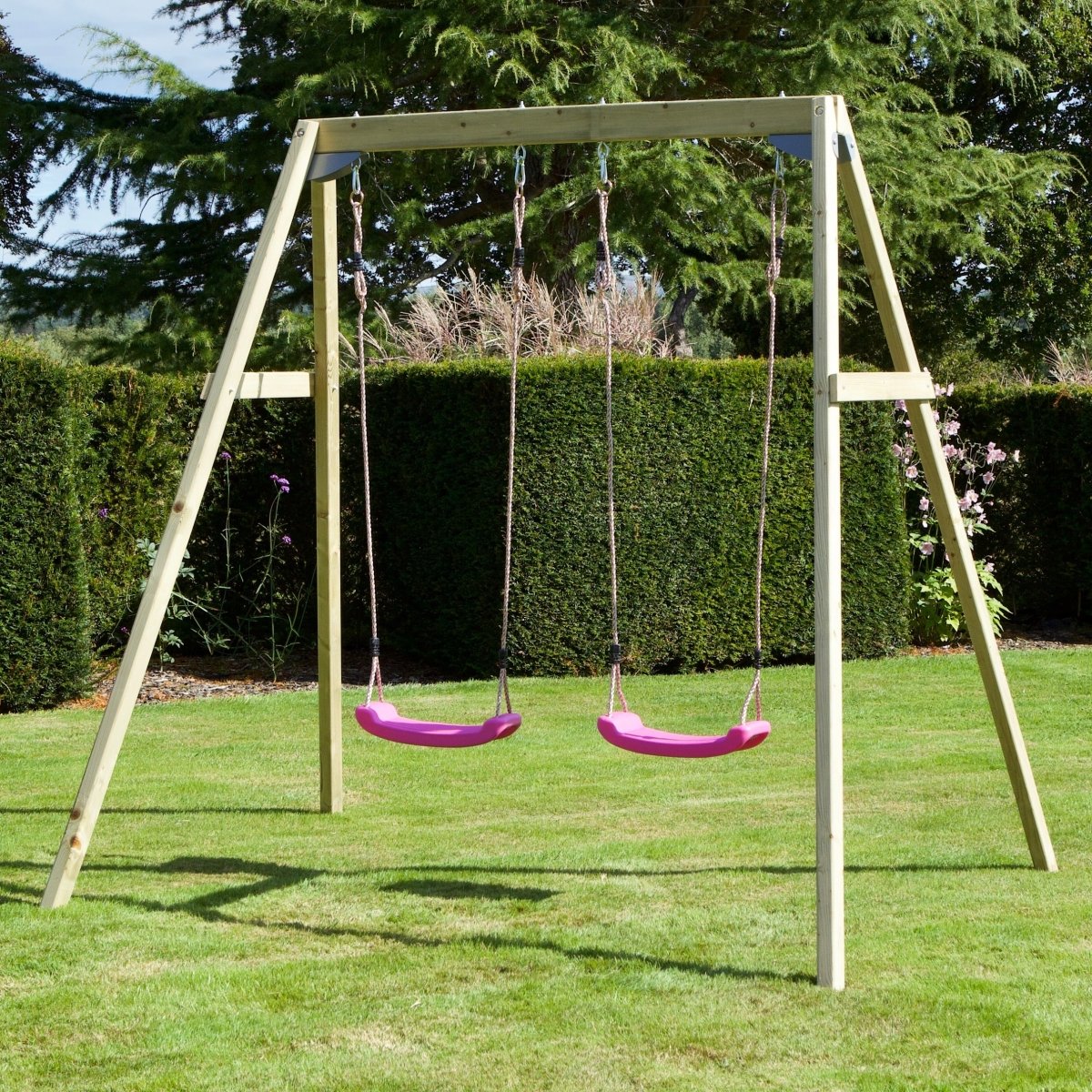 Rebo Active Kids Range Wooden Garden Double Swing Set – Pink