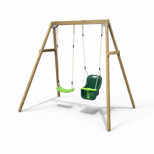 Rebo Active Kids Range Wooden Garden Double Swing with Baby Seat – Green