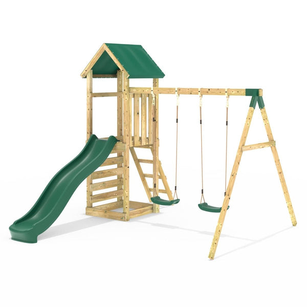 Rebo Adventure Wooden Climbing Frame, Swing Set and Slide - Annapurna Green