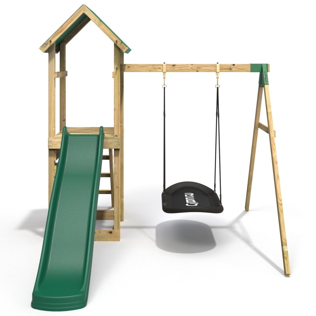 Rebo Adventure Wooden Climbing Frame, Swing Set and Slide - Elbrus Green