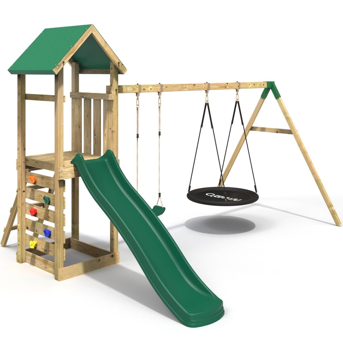 Rebo Adventure Wooden Climbing Frame, Swing Set and Slide - Fairweather