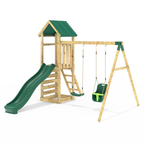 Rebo Adventure Wooden Climbing Frame, Swing Set and Slide - Rainier Green