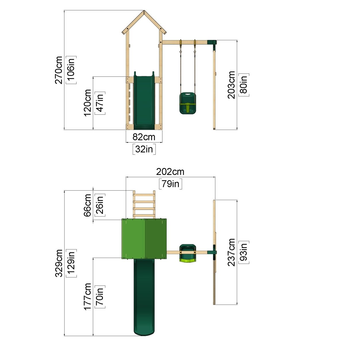 Rebo Adventure Wooden Climbing Frame, Swing Set and Slide - Rosa Green