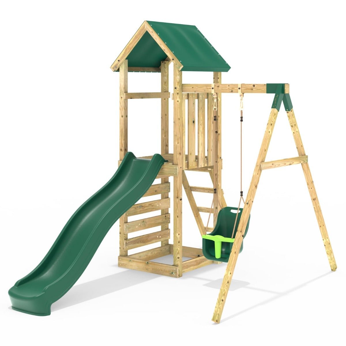 Rebo Adventure Wooden Climbing Frame, Swing Set and Slide - Rosa Green