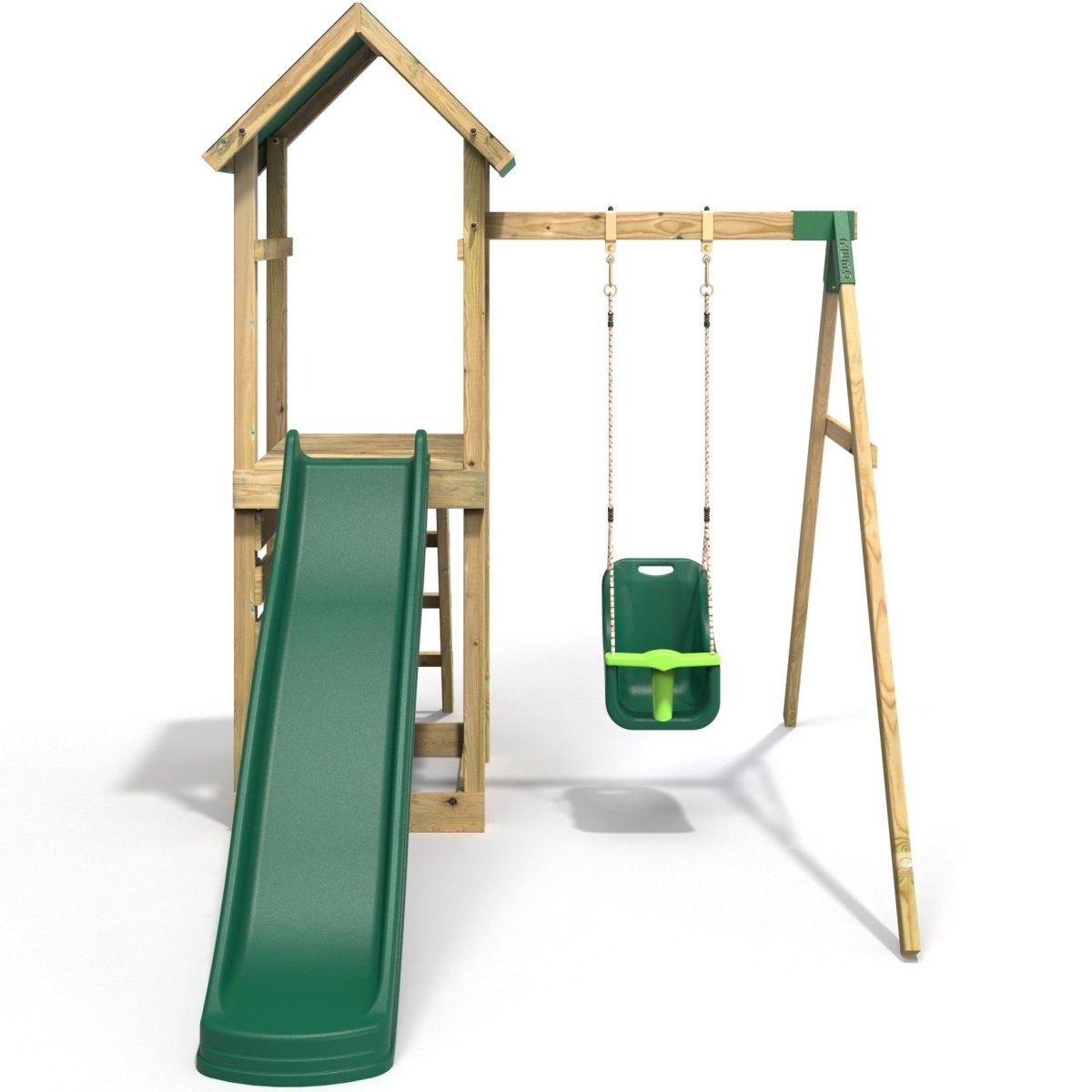 Rebo Adventure Wooden Climbing Frame, Swing Set and Slide - Rosa Green