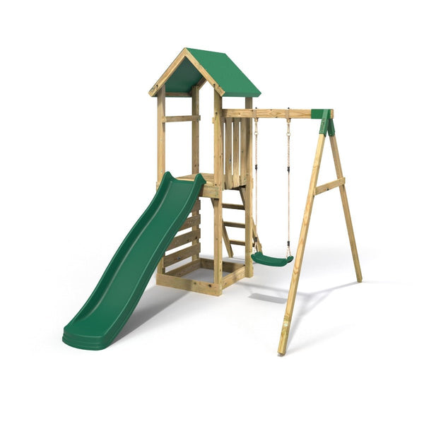 Rebo Adventure Wooden Climbing Frame, Swing Set and Slide - Rushmore Green