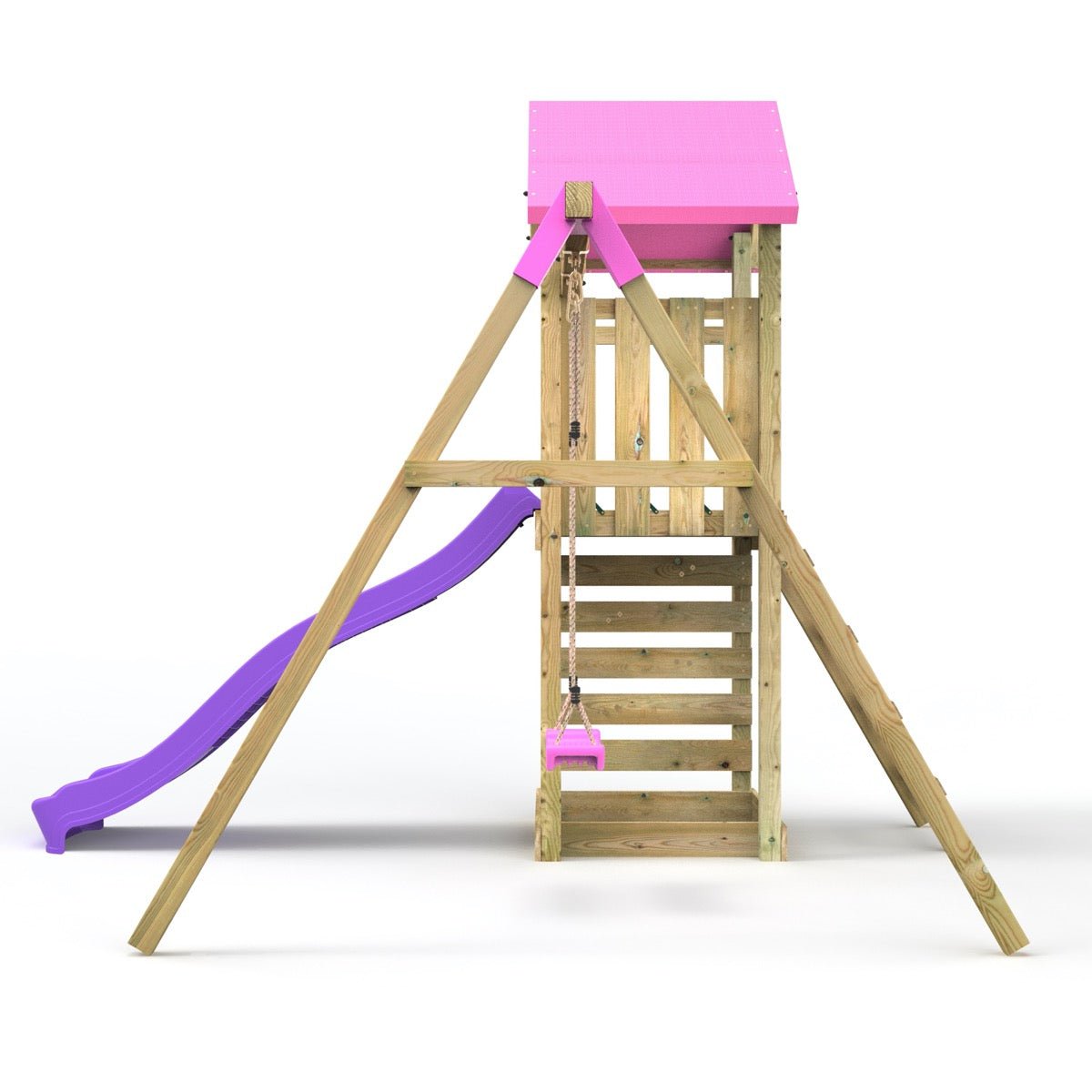 Rebo Adventure Wooden Climbing Frame, Swing Set and Slide - Rushmore Pink