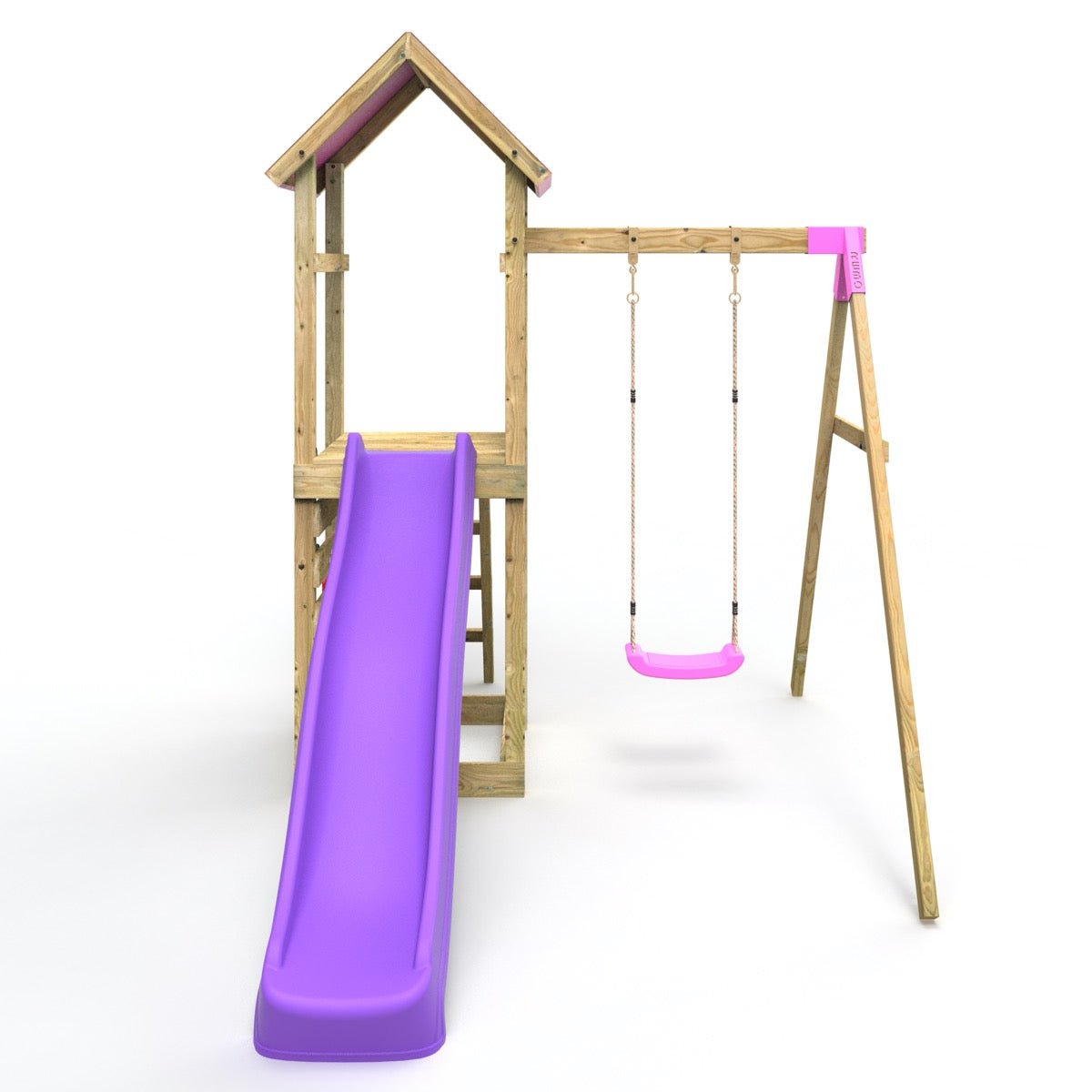 Rebo Adventure Wooden Climbing Frame, Swing Set and Slide - Rushmore Pink