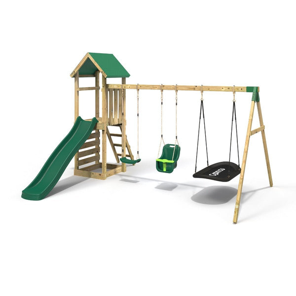 Rebo Adventure Wooden Climbing Frame, Swing Set and Slide - Snowdon