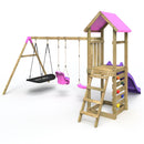Rebo Adventure Wooden Climbing Frame, Swing Set and Slide - Snowdon Pink