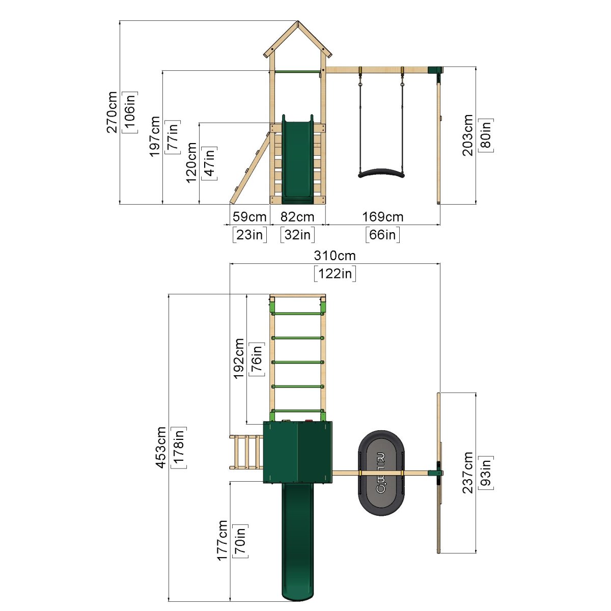 Rebo Adventure Wooden Climbing Frame with Monkey Bar, Swings & Slide - Cook