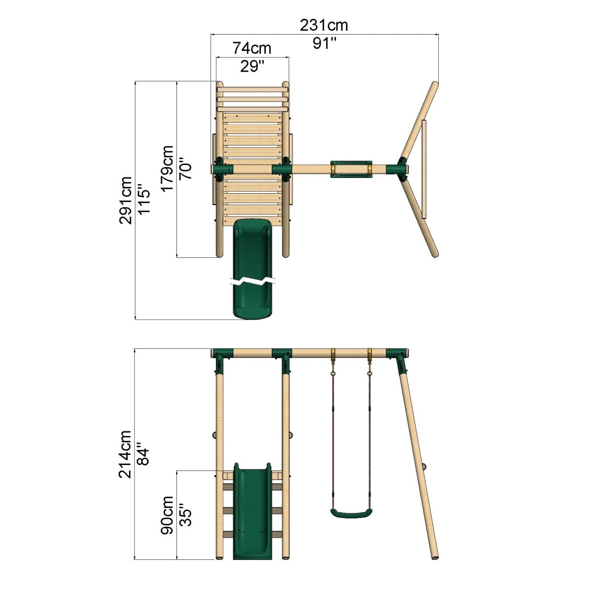 Rebo Apollo Wooden Swing Set with Platform and Slide