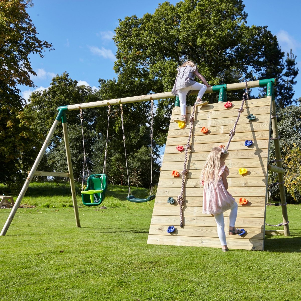 Rebo Beat The Wall Wooden Swing Set with Double up & Over Climbing Wall – Capstone