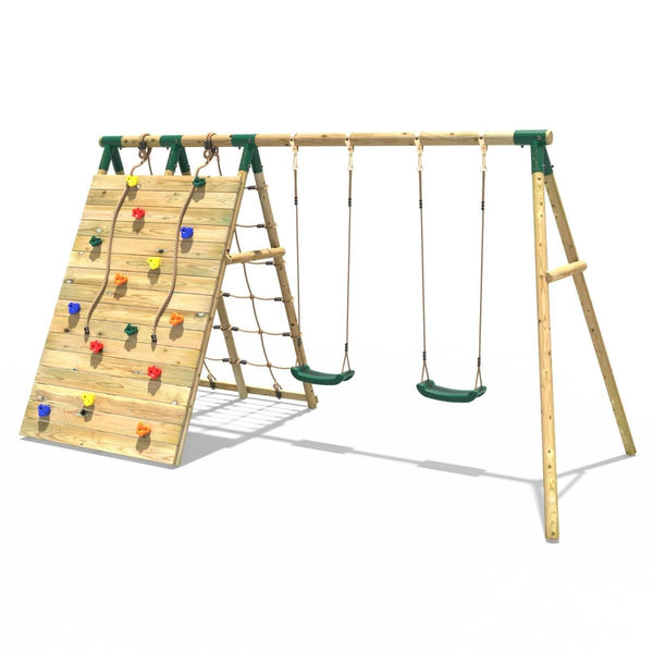 Rebo Beat The Wall Wooden Swing Set with Double up & Over Climbing Wall – Capstone