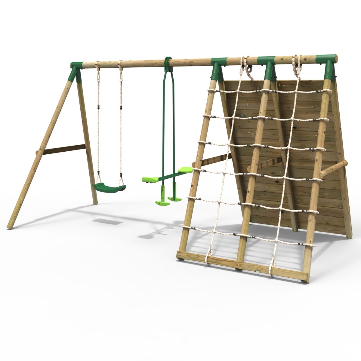 Rebo Beat The Wall Wooden Swing Set with Double up & Over Climbing Wall – Peak