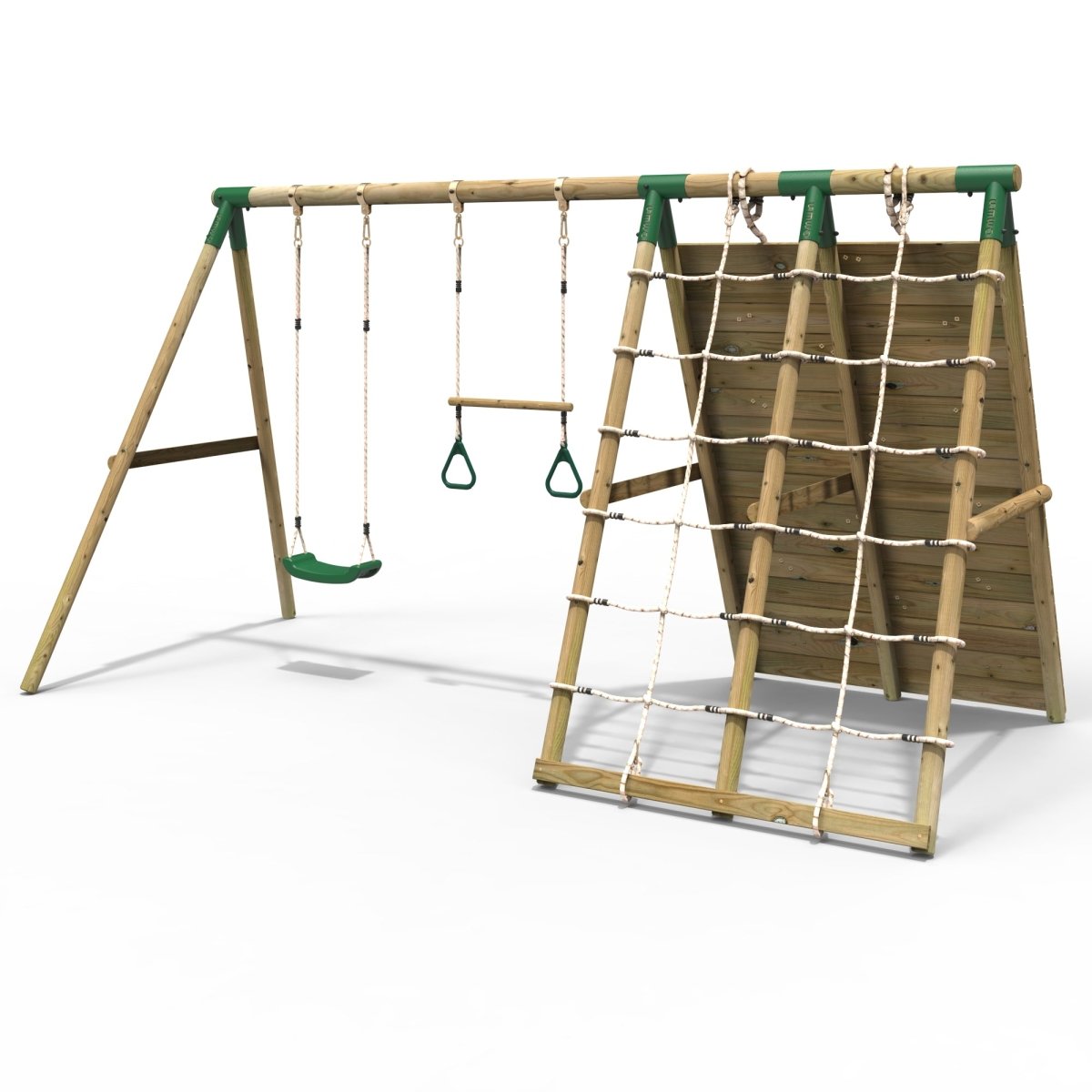 Rebo Beat The Wall Wooden Swing Set with Double up & Over Climbing Wall – Pinnacle