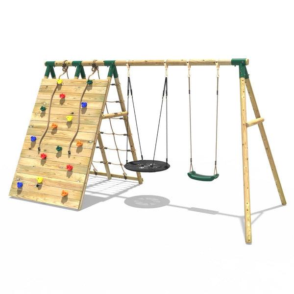 Rebo Beat The Wall Wooden Swing Set with Double up & Over Climbing Wall – Spire