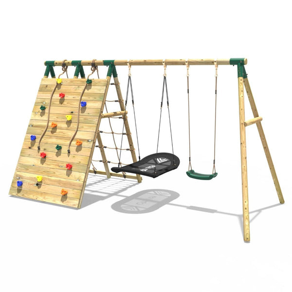 Rebo Beat The Wall Wooden Swing Set with Double up & Over Climbing Wall – Vertex