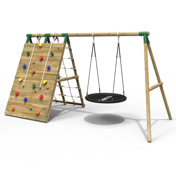 Rebo Beat The Wall Wooden Swing Set with Double up & Over Climbing Wall – Zenith