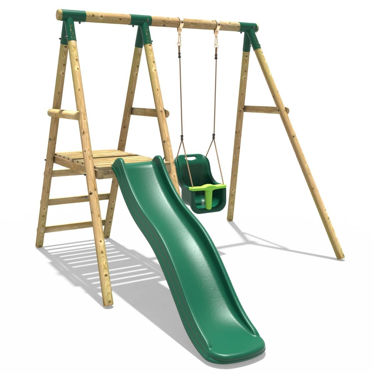 Rebo Cassini Wooden Swing Set with Platform and Slide