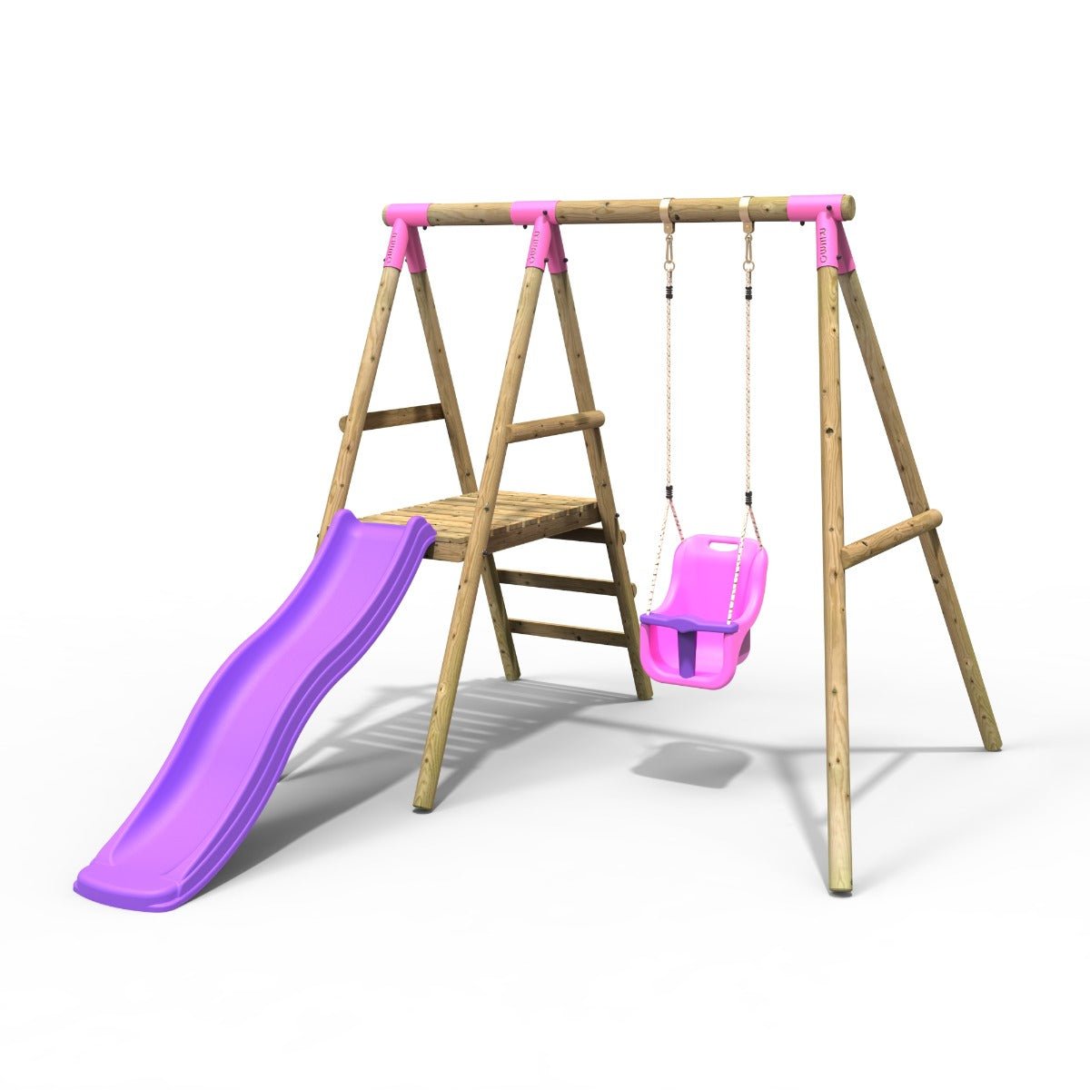 Rebo Cassini Wooden Swing Set with Platform and Slide - Pink