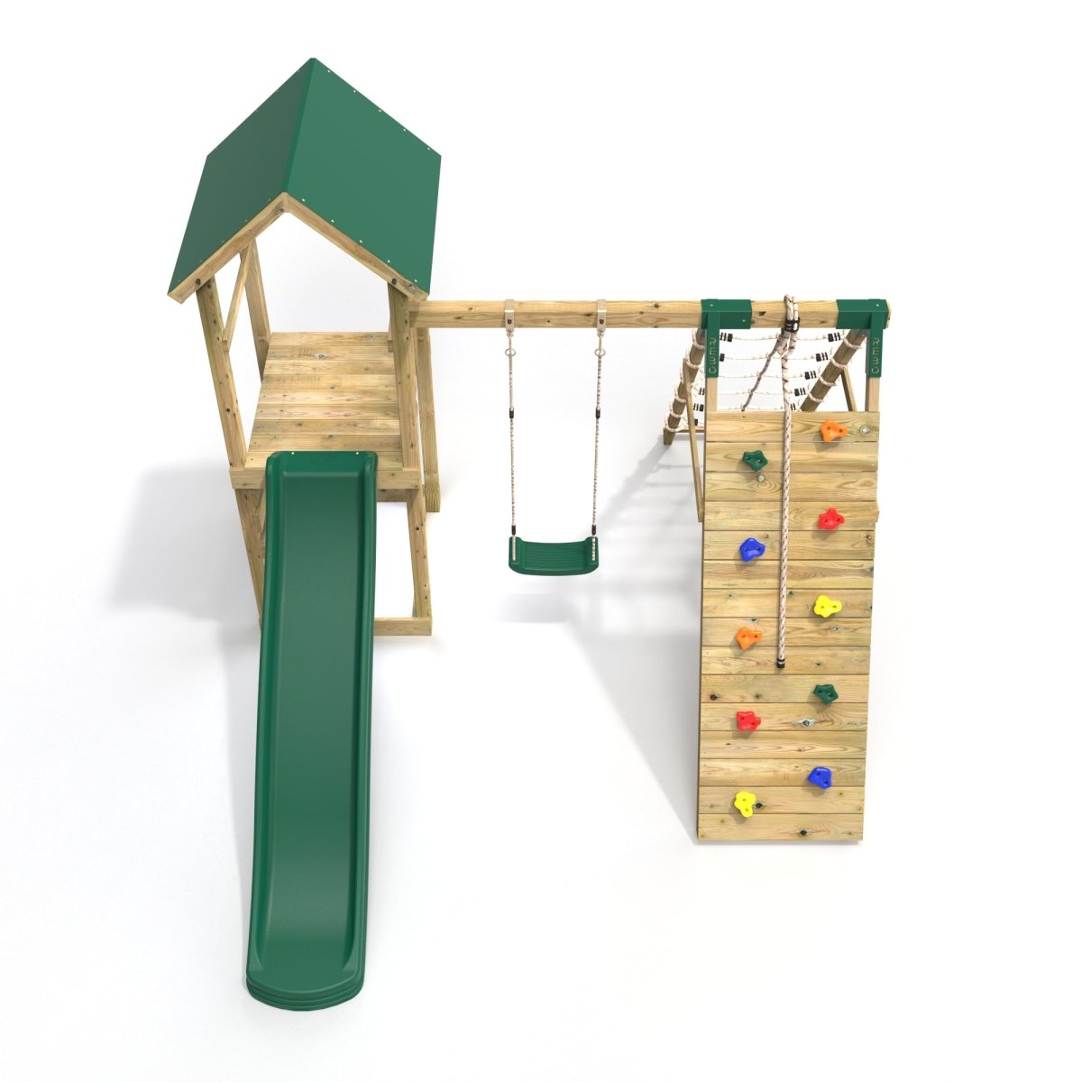 Rebo Challenge Wooden Climbing Frame with Swings, Slide and Up & over Climbing wall - Bear