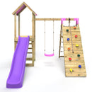 Rebo Challenge Wooden Climbing Frame with Swings, Slide and Up & over Climbing wall - Bear Pink