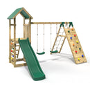 Rebo Challenge Wooden Climbing Frame with Swings, Slide and Up & over Climbing wall - Greenhorn