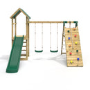 Rebo Challenge Wooden Climbing Frame with Swings, Slide and Up & over Climbing wall - Greenhorn