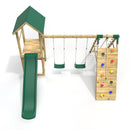Rebo Challenge Wooden Climbing Frame with Swings, Slide and Up & over Climbing wall - Greenhorn